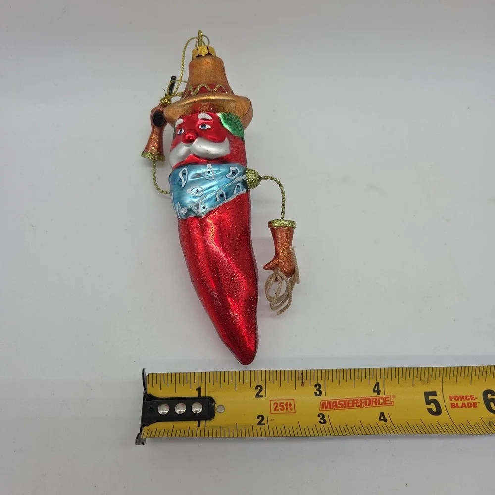 Red Hot Chili Pepper Cowboy Ornament Blown Glass Christmas Tree Decor Festive